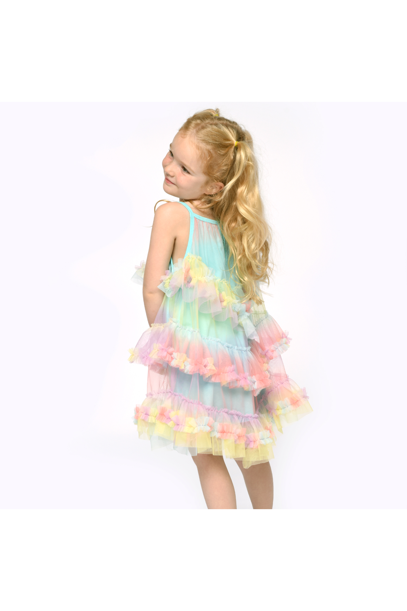 Hannah Banana Luxe Whimsical 3 Tiered Ruffled Tutu Rainbow Dress