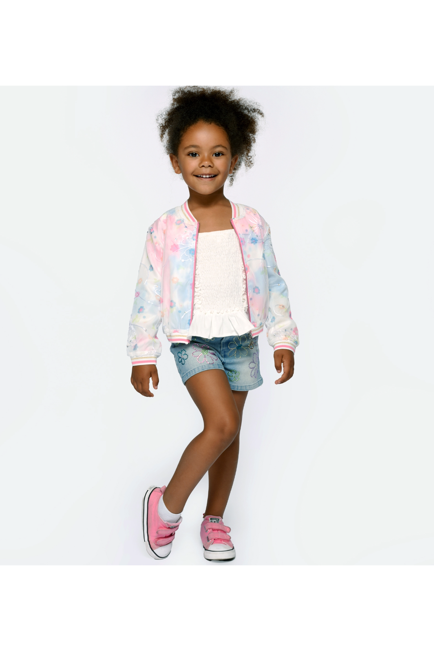 Hannah Banana Butterflies and Flowers Luxe Bomber Jacket