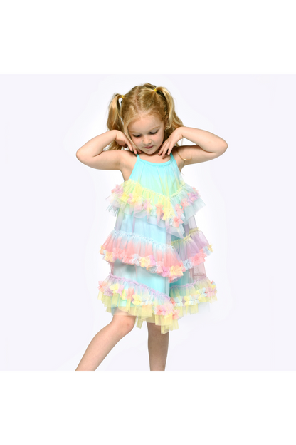 Hannah Banana Luxe Whimsical 3 Tiered Ruffled Tutu Rainbow Dress